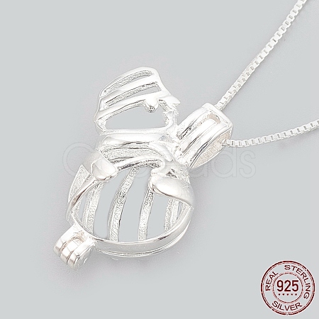 925 Sterling Silver Cage Pendant Necklaces NJEW-S415-07-1