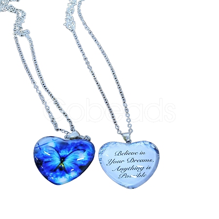 Heart Glass Pendant Necklaces PW23052490577-1