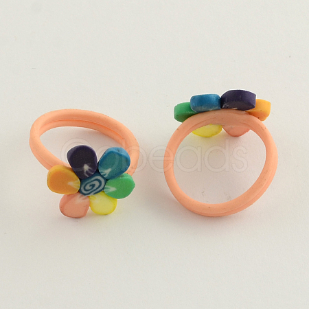 Handmade Polymer Clay Flower Finger Rings for Children RJEW-Q153-02-1
