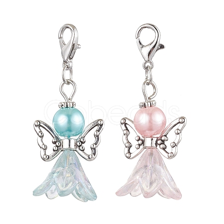 2Pcs 2 Colors Wedding Season Angel Glass Pearl & Acrylic Pendant Decorations HJEW-JM01922-02-1