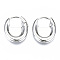 Brass Huggie Hoop Earrings, Oval, Nickel Free, Real Platinum Plated, 23x18.5x3mm, Pin: 1mm