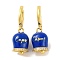 Bell Brass & Enamel Hoop Earrings for Women, Lead Free & Cadmium Free, Real 18K Gold Plated, Dark Blue, 30mm