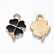 Alloy Enamel Pendants, Clover, Light Gold, Black, 18x12x2mm, Hole: 2mm