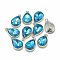 Alloy Glass Pendants, Faceted, teardrop, Platinum, Deep Sky Blue, 19x12x6mm, Hole: 1.5mm