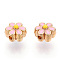 Light Gold Tone Alloy Enamel Beads, Flower, Pearl Pink, 7x6.5x5mm, Hole: 1mm