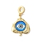 Rack Plating Brass Micro Pave Clear Cubic Zirconia European Dangle Charms, Heart Wings with Glass Evil Eye Large Hole Pendants, Real 18K Gold Plated, Cadmium Free & Lead Free, Long-Lasting Plated, Dodger Blue, 35mm, Hole: 5mm