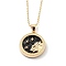 Alloy Rhinestone Pendant Necklaces, with Resin and Ball Chains, Flat Round with Constellation/Zodiac Sign, Golden, Black, Leo, 18.31 inch(46.5cm)